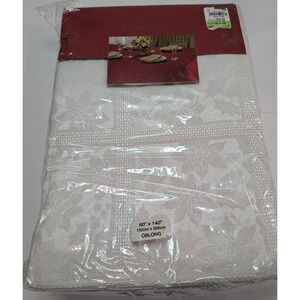 Seasons Tablecloth Home 60x140 White New Damask Floral Oblong Holiday Dining